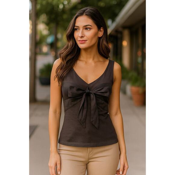 Fenn Wright Manson Black Sleeveless Top with Satin Tie Front Bow - Size XS / S - Picture 1 of 8